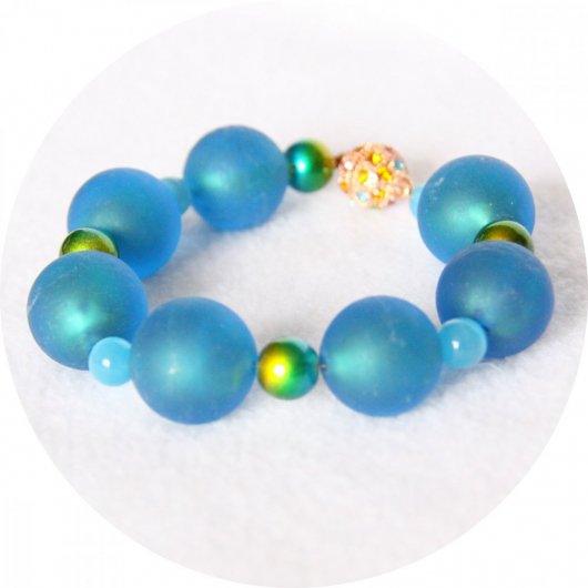 Bracelet à grosses perles de verre bleu turquoise